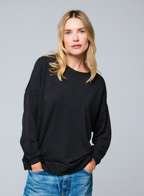 Sweat Gris Col Rond Manches Longues en Viscose / Elasthanne - MAJESTIC FILATURES