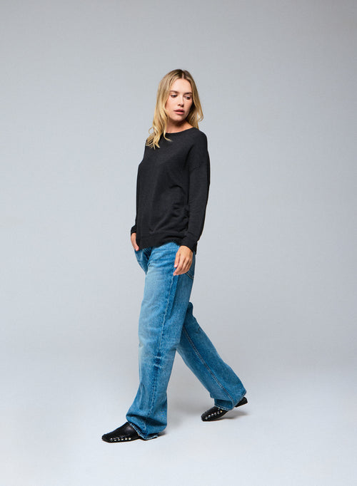 Grey Viscose / Elastane Long Sleeve Round Neck Sweatshirt - MAJESTIC FILATURES