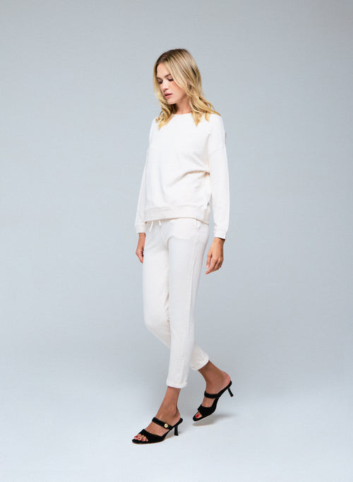 White round-neck sweatshirt with long sleeves in viscose / elastane - MAJESTIC FILATURES