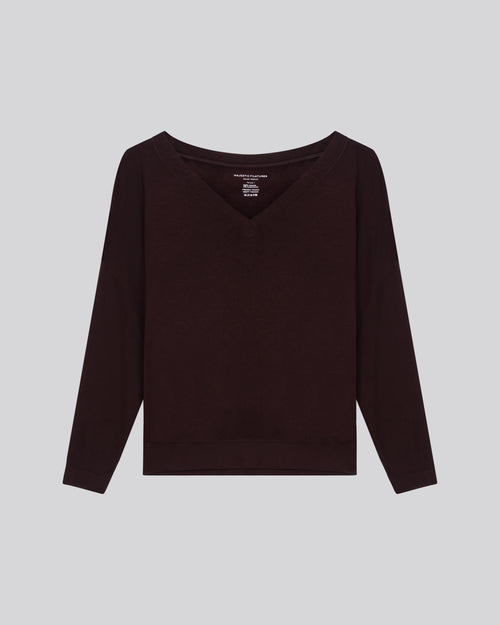 Sudadera con cuello de pico de berenjena y manga larga en viscosa / elastano - MAJESTIC FILATURES