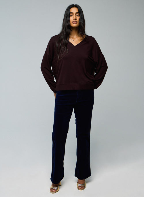 Sudadera con cuello de pico de berenjena y manga larga en viscosa / elastano - MAJESTIC FILATURES