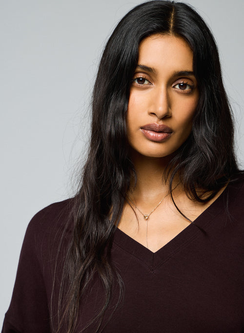 Sudadera con cuello de pico de berenjena y manga larga en viscosa / elastano - MAJESTIC FILATURES