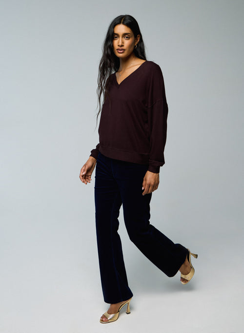 Sudadera con cuello de pico de berenjena y manga larga en viscosa / elastano - MAJESTIC FILATURES