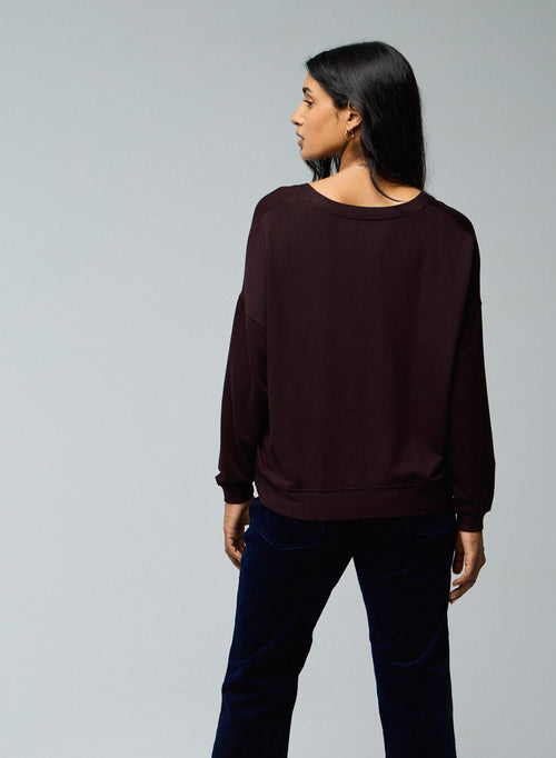 Sudadera con cuello de pico de berenjena y manga larga en viscosa / elastano - MAJESTIC FILATURES