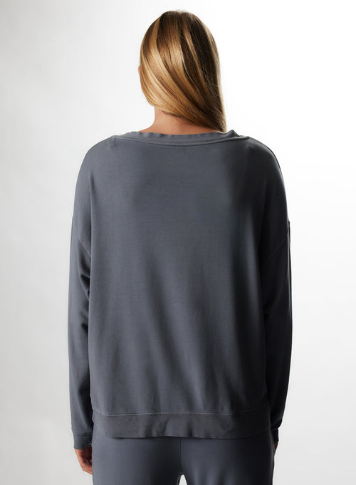 Sweaters Bleu grisé Col Bateau Manches Longues en Viscose / Elasthanne - MAJESTIC FILATURES