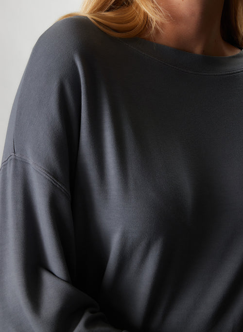 Sweaters Bleu grisé Col Bateau Manches Longues en Viscose / Elasthanne - MAJESTIC FILATURES