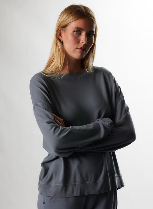 Sweaters Bleu grisé Col Bateau Manches Longues en Viscose / Elasthanne - MAJESTIC FILATURES