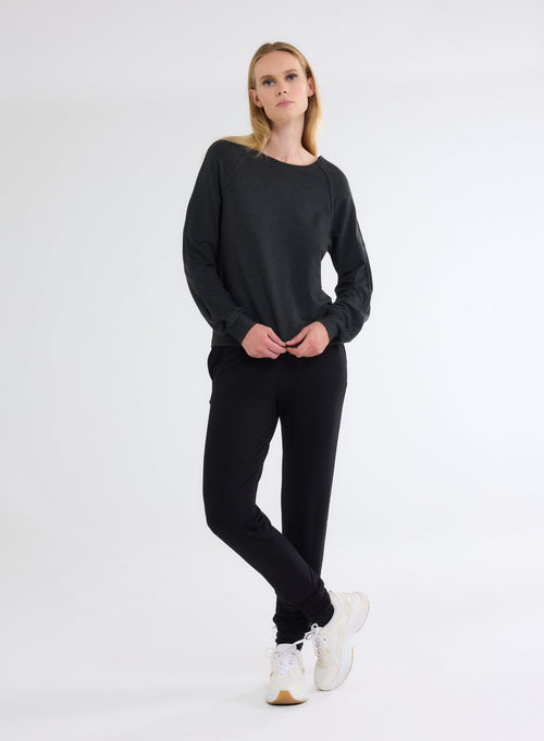 Grey Boat Neck Long Sleeve T-shirt in Viscose and Elastane - MAJESTIC FILATURES