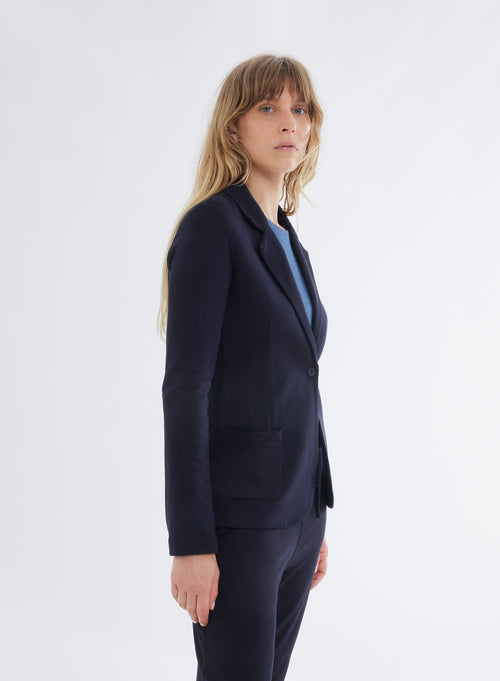 Long Sleeve Navy Jacket in Viscose / Elastane - MAJESTIC FILATURES