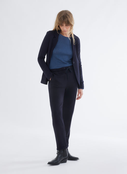 Long Sleeve Navy Jacket in Viscose / Elastane - MAJESTIC FILATURES