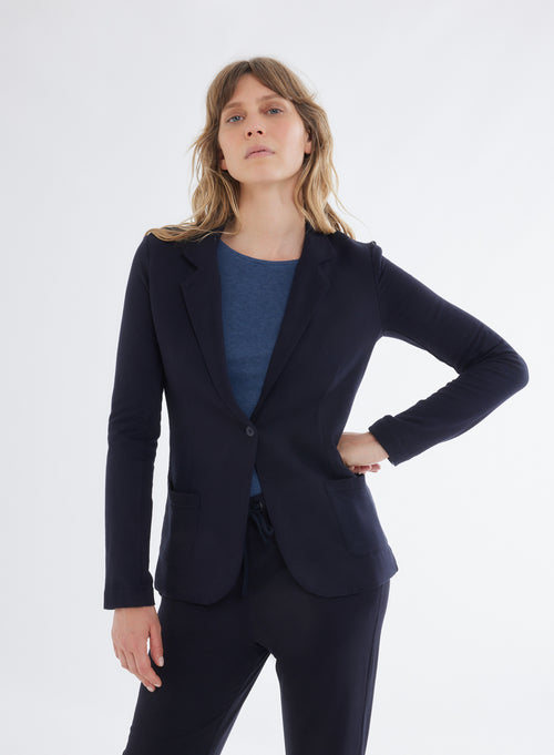 Long Sleeve Navy Jacket in Viscose / Elastane - MAJESTIC FILATURES