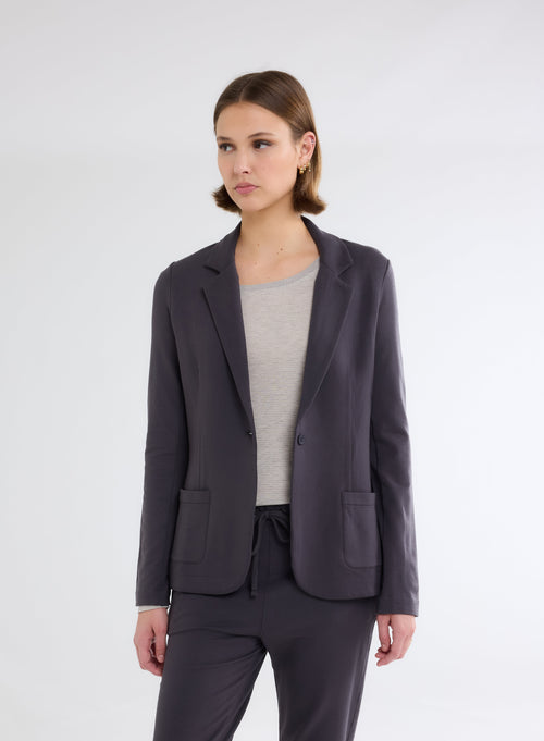 Chaqueta Blazer de manga larga de viscosa y elastano antracita - MAJESTIC FILATURES