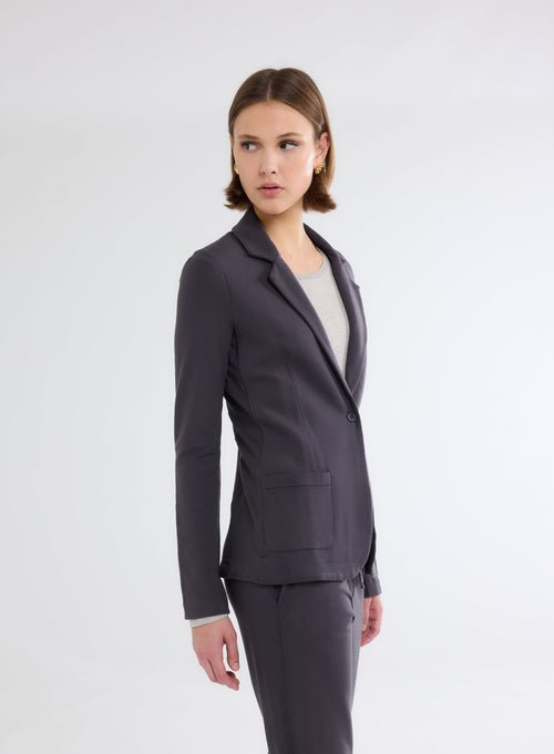 Chaqueta Blazer de manga larga de viscosa y elastano antracita - MAJESTIC FILATURES