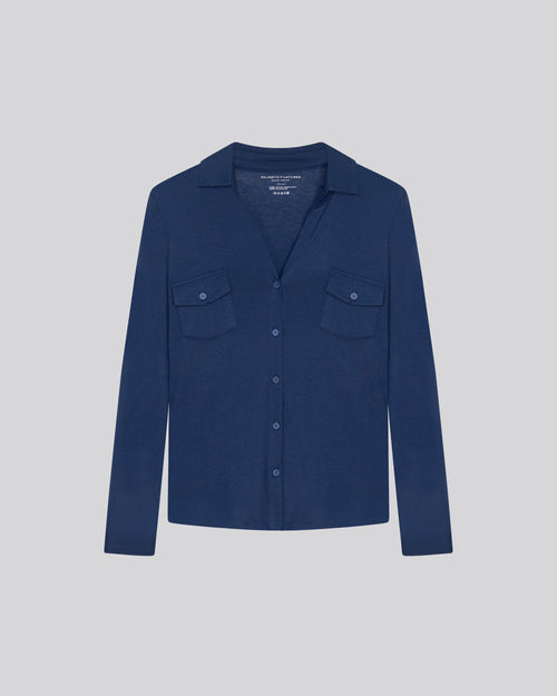 Camisa azul Camisa de manga larga en algodón orgánico / cachemir - MAJESTIC FILATURES