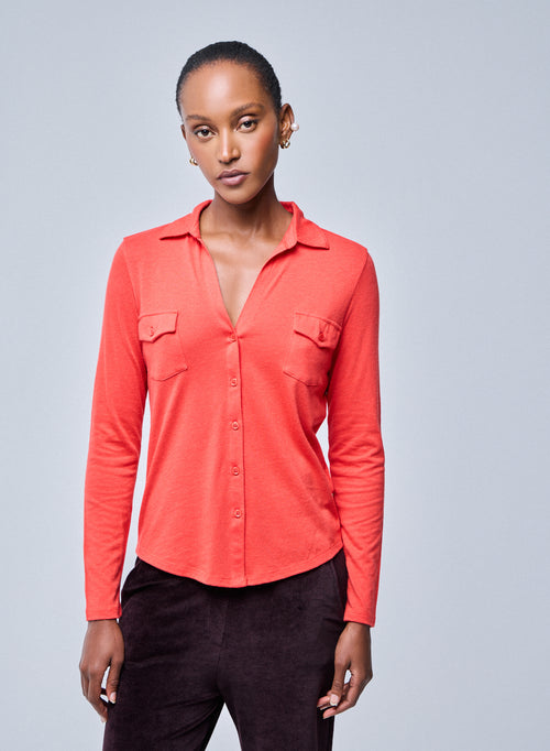 Chemise Orange Chemise Manches Longues en Coton Organique / Cachemire - MAJESTIC FILATURES