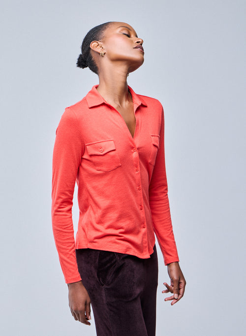 Chemise Orange Chemise Manches Longues en Coton Organique / Cachemire - MAJESTIC FILATURES