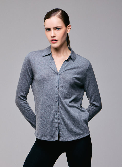 Chemise Gris Chemise Manches Longues en Coton Organique / Cachemire - MAJESTIC FILATURES