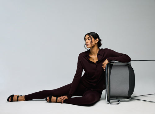 Aubergine Shirt Langarmshirt aus Bio-Baumwolle / Kaschmir - MAJESTIC FILATURES