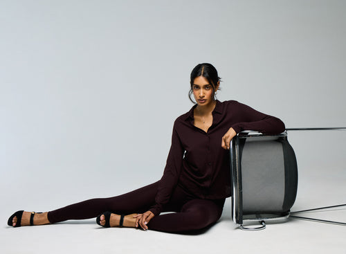 Aubergine Shirt Langarmshirt aus Bio-Baumwolle / Kaschmir - MAJESTIC FILATURES