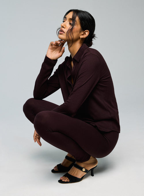 Aubergine Shirt Langarmshirt aus Bio-Baumwolle / Kaschmir - MAJESTIC FILATURES