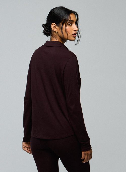 Aubergine Shirt Langarmshirt aus Bio-Baumwolle / Kaschmir - MAJESTIC FILATURES