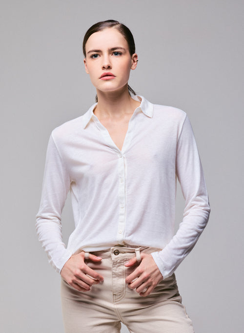 Chemise Blanc Chemise Manches Longues en Coton Organique / Cachemire - MAJESTIC FILATURES