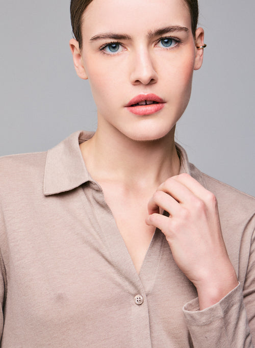 Beige Shirt Langarmshirt aus Bio-Baumwolle / Kaschmir - MAJESTIC FILATURES