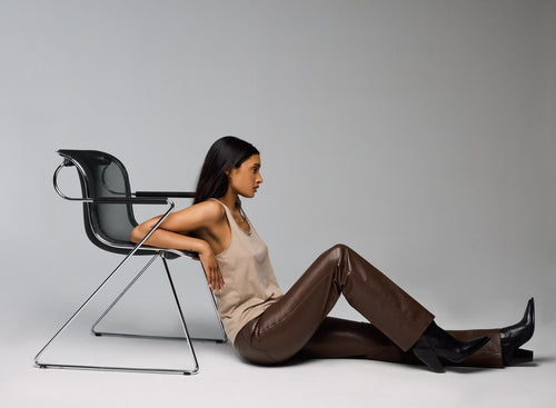 Camiseta sin mangas beige con cuello en U en algodón / cachemira - MAJESTIC FILATURES