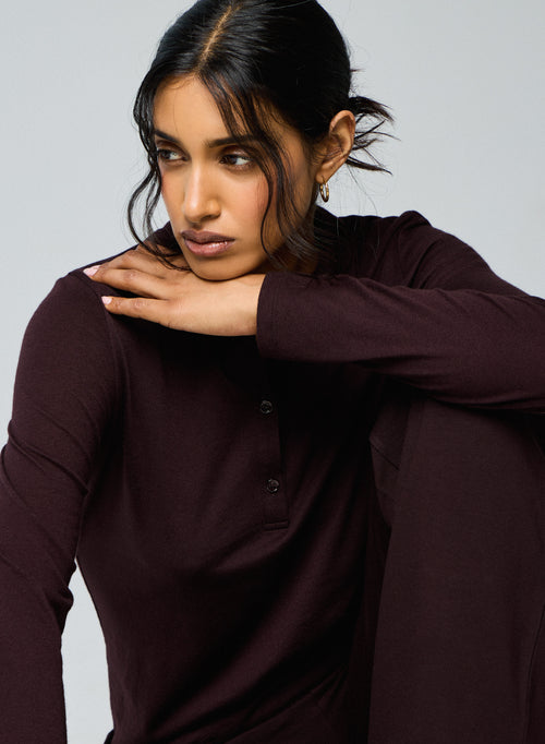 Polo de manga larga berenjena de algodón / cachemir - MAJESTIC FILATURES