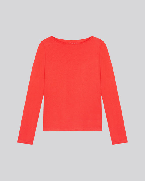 T-shirt Orange Col Bateau Manches Longues en Coton Organique / Cachemire - MAJESTIC FILATURES