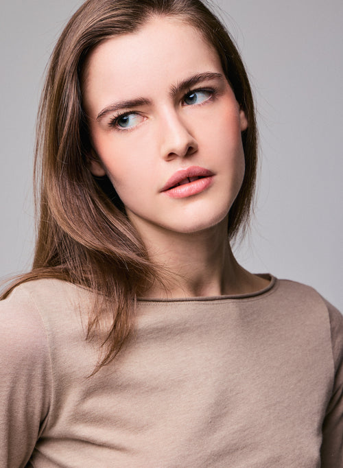 T-shirt Beige Col Bateau Manches Longues en Coton Organique / Cachemire - MAJESTIC FILATURES