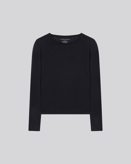 Navy blue Round Neck Long Sleeves T-shirt in Cotton and Cashmere   - MAJESTIC FILATURES