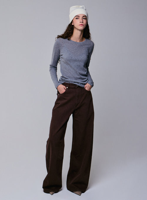 Camiseta de manga larga con cuello redondo gris en algodón orgánico / cachemir - MAJESTIC FILATURES