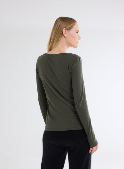 Green Round Neck Long Sleeve T-shirt - MAJESTIC FILATURES