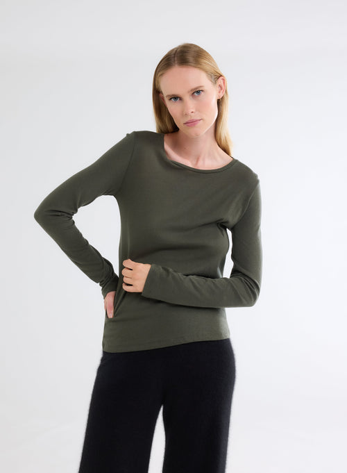 Green Round Neck Long Sleeve T-shirt - MAJESTIC FILATURES