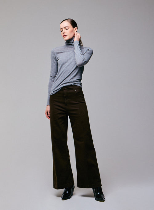 Grey Turtleneck Long Sleeves T-Shirt in Organic Cotton and Cashmere - MAJESTIC FILATURES