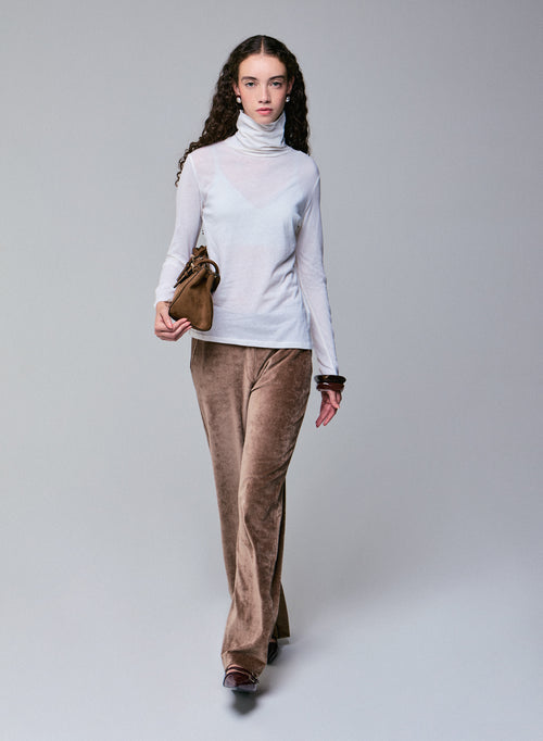 "T-shirt col roulé finitions bords côtes Chloé" - MAJESTIC FILATURES