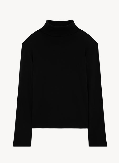 Camiseta negra de algodón y cachemira de manga larga y cuello vuelto - MAJESTIC FILATURES