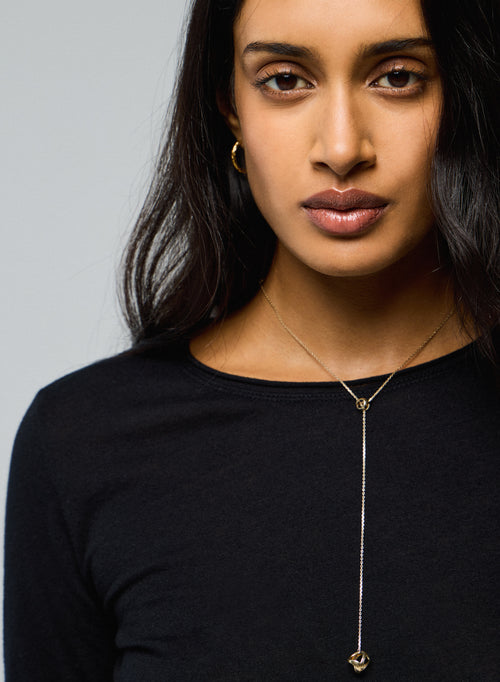 T-shirt Noir Col Rond Manches Longues en Coton et Cachemire - MAJESTIC FILATURES