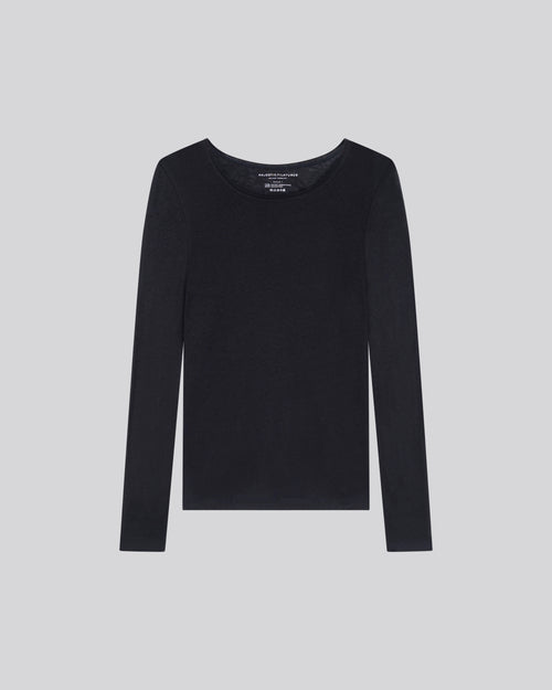 Navy blue Long Sleeves Round Neck T-Shirt in Cotton and Cashmere - MAJESTIC FILATURES