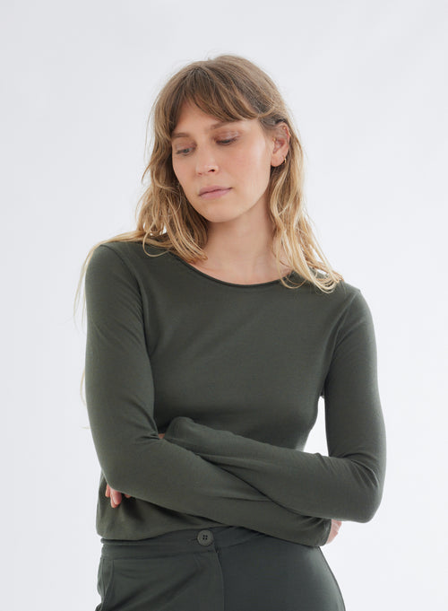 "Carly rolled finish round neck T-shirt" - MAJESTIC FILATURES