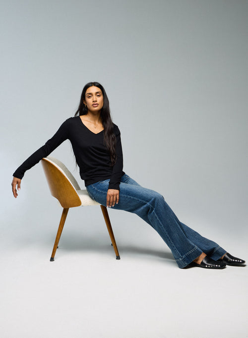 "Camiseta Carole cuello V de manga larga Algodón / Cachemira" - MAJESTIC FILATURES