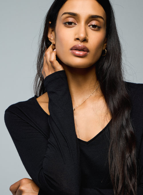 "Camiseta Carole cuello V de manga larga Algodón / Cachemira" - MAJESTIC FILATURES