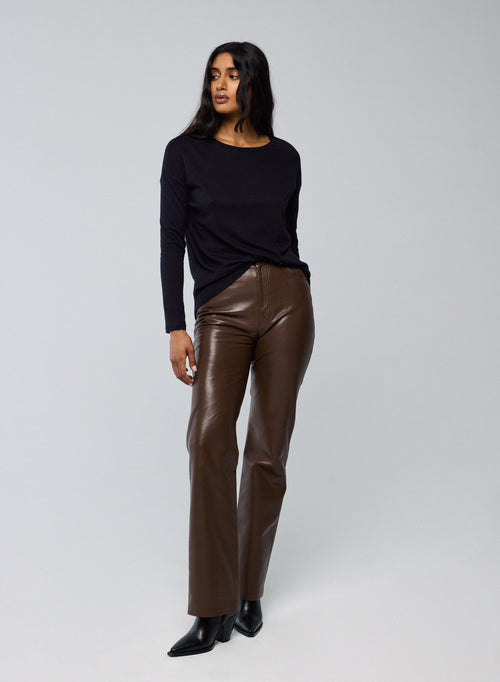 Marineblaues Langarm-T-Shirt mit U-Boot-Ausschnitt aus Baumwolle / Kaschmir - MAJESTIC FILATURES