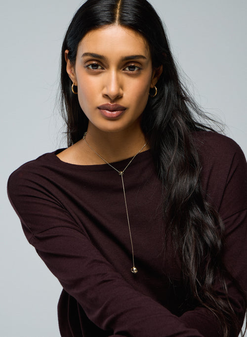 Camiseta de manga larga con cuello barco de berenjena en algodón / cachemira - MAJESTIC FILATURES