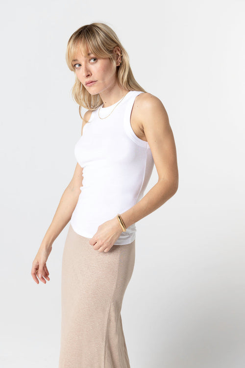 Débardeur Blanc Col Rond Sans Manches en Coton Organique - MAJESTIC FILATURES