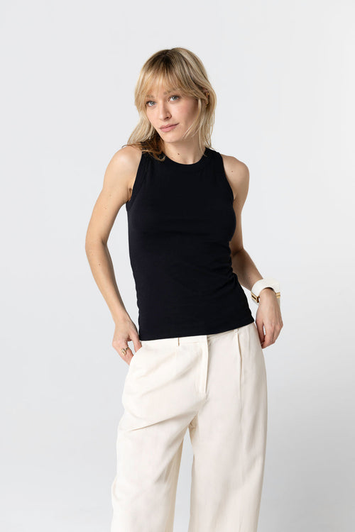 Débardeur Noir Col Rond Sans Manches en Coton Organique - MAJESTIC FILATURES