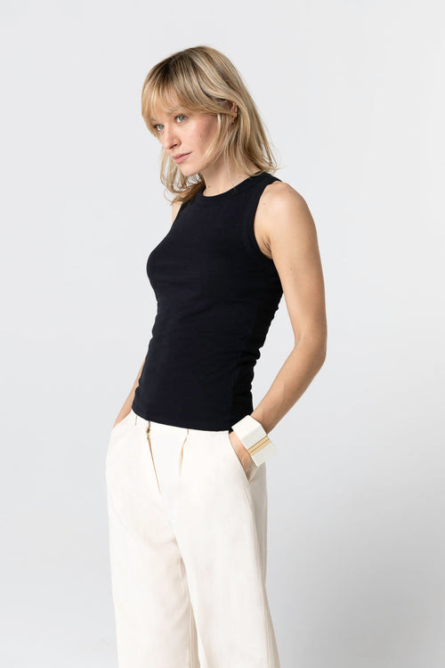 Camiseta sin mangas negra con cuello redondo de algodón orgánico - MAJESTIC FILATURES