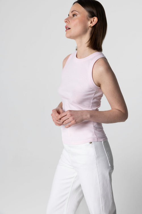 Camiseta sin mangas rosa con cuello redondo de algodón orgánico - MAJESTIC FILATURES