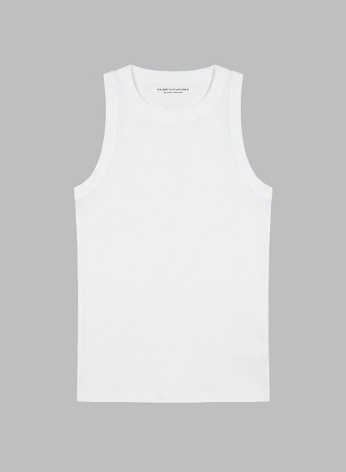 White sleeveless round neck tank top in organic cotton - MAJESTIC FILATURES